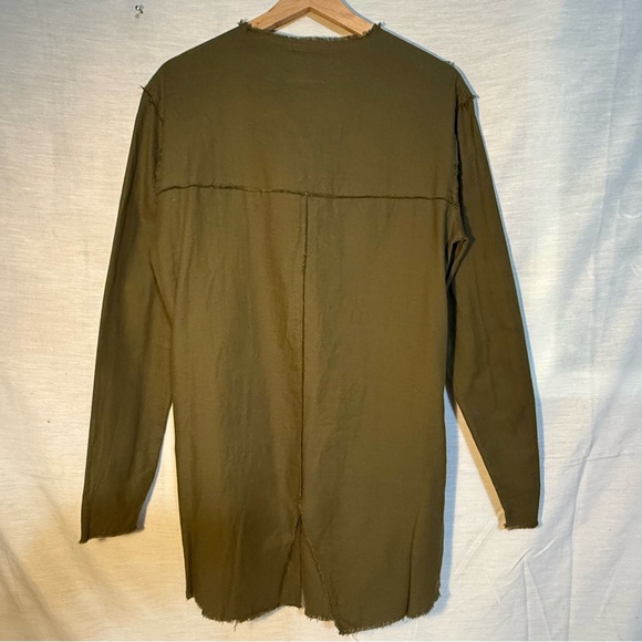 Tribe Kelley Olive Cotton Raw Edge Shirt Dress NWOT - Picture 2 of 7